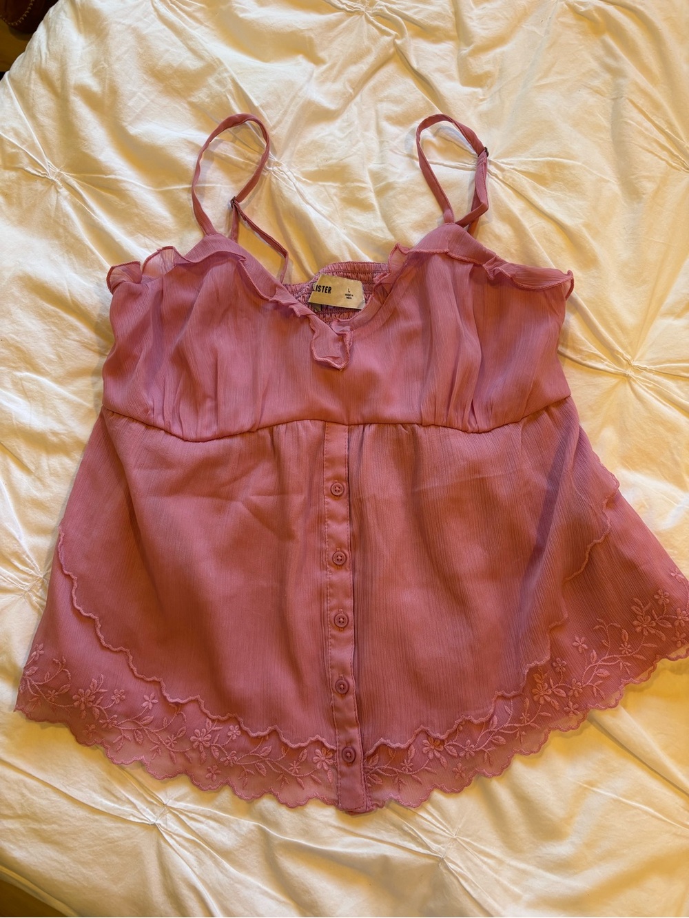 Hollister Dusty Rose Ruffle-Trim Button Front Camisole